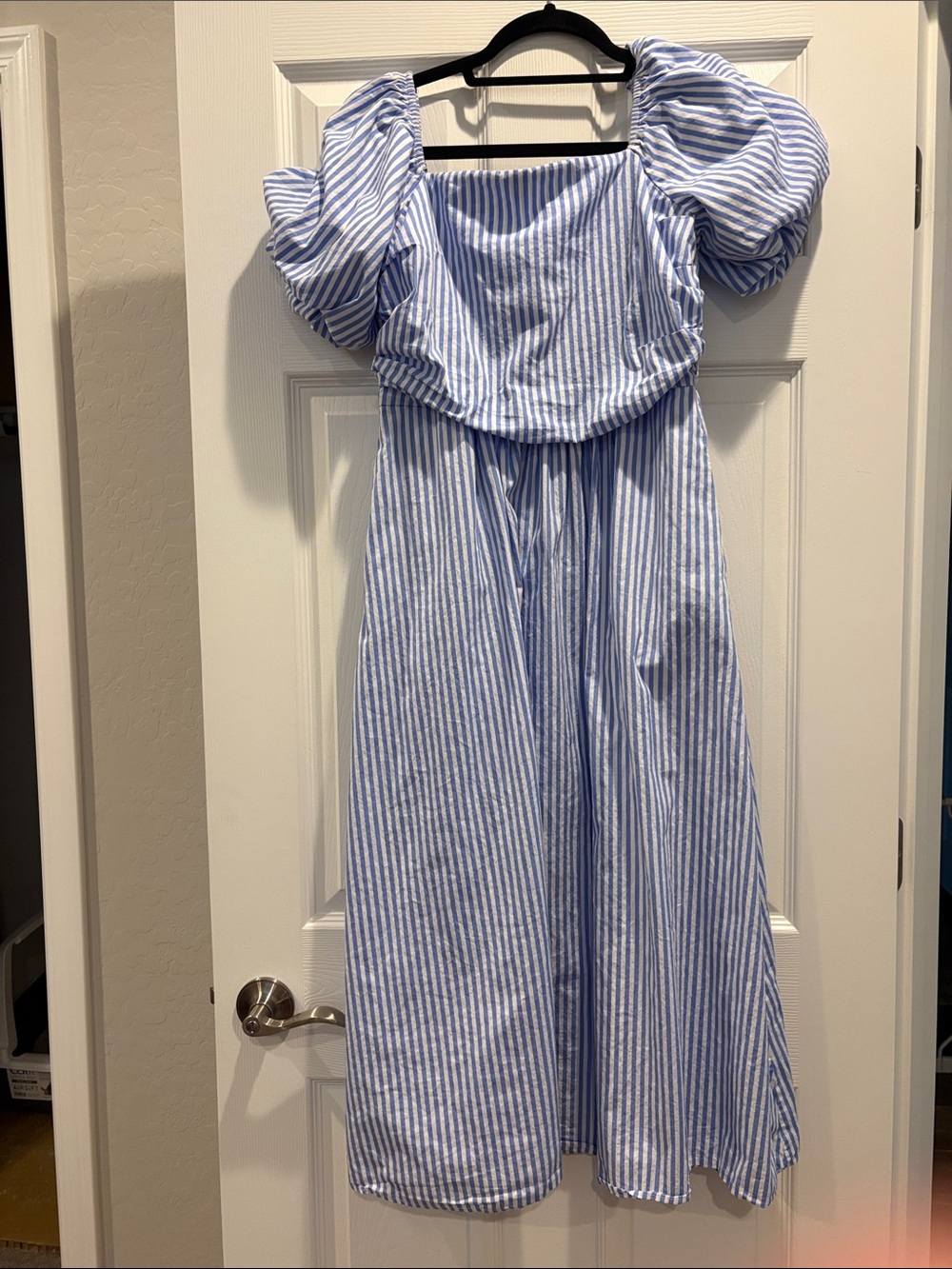 Petal & Pup Women’s Short Sleeve Light Blue and White Striped Sundress